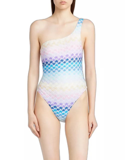 Degrade Lace-Effect Asymmetric One-Piece Swimsuit