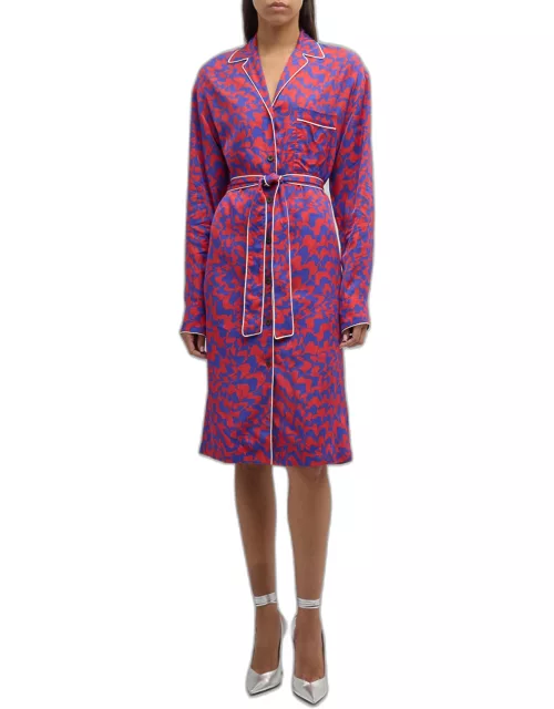 Doralas Abstract-Print Long-Sleeve Belted Shirtdres