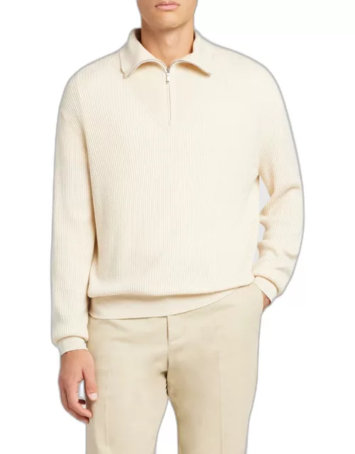 Men's Akan Cashmere-Silk Ribbed Quarter-Zip Sweater