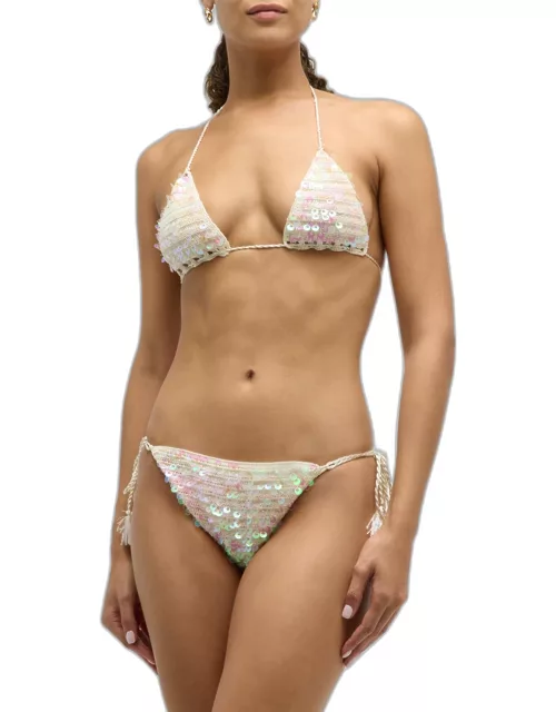 Hand-Crochet Sequin Two-Piece Bikini Set