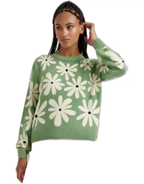Pistachio Wool-Cashmere Ditsy Daisy Sweater