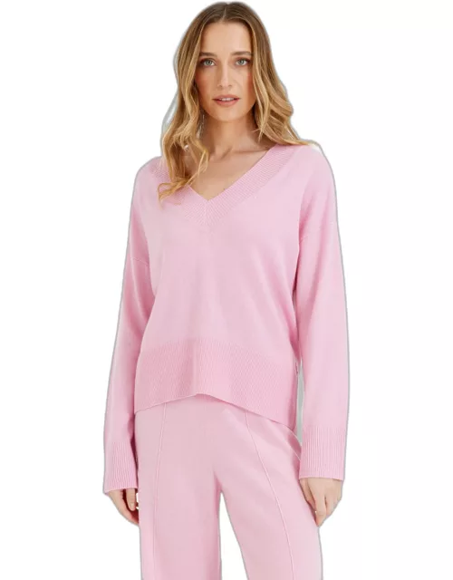 Pink-Lemonade Wool-Cashmere V-Neck Sweater