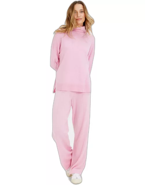 Pink-Lemonade Wool-Cashmere Wide-Leg Track Pant