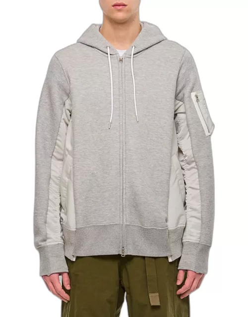 Sacai Sweatshirt With Nylon Twill Hoodie Grey