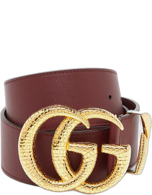 Gucci Burgundy Leather GG Marmont Wide Waist Buckle Belt 80C