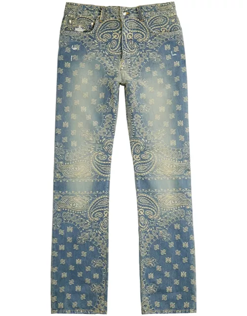 Amiri Bandana-jacquard Straight-leg Jeans - Blue - 34 (W34 / L)