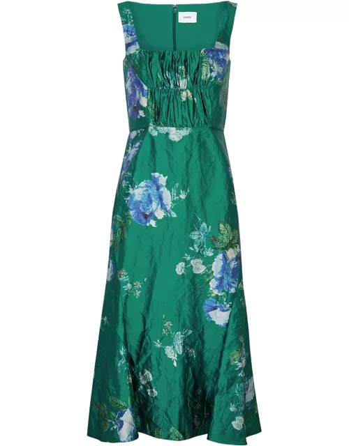 Erdem Floral-print Crinkled Satin Midi Dress - Teal - 10 (UK10 / S)