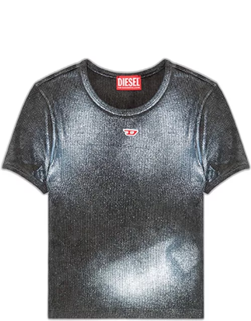 Diesel T-ele-n1 Black ribbed cotton t-shirt with metallic coating - T Ele