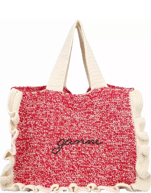 Ganni Crochet Frill Tote Solid Bag