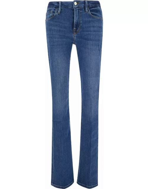 Frame mini Boot Blue Flared Jeans With Branded Button In Cotton Blend Denim Woman
