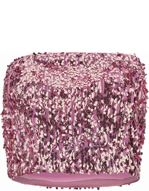 Rotate by Birger Christensen Pink Crop Top With All-over Sequins In Recycled Fabric Woman