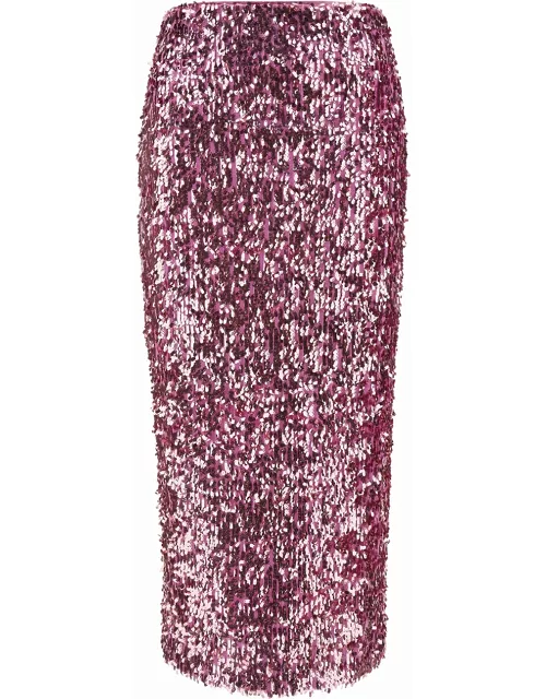 Rotate by Birger Christensen Pink Pencil Skirt With All-over Sequins Embellishment In Tech Fabric Woman