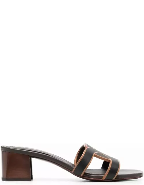 Tod's Black And Brown Woven Mules In Leather Woman