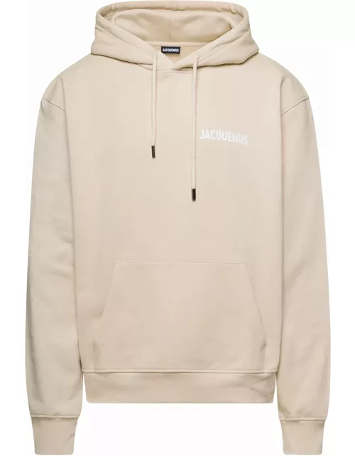 Jacquemus Beige Hoodie With Contrasting Logo Print In Cotton Man