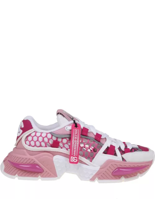 Dolce & Gabbana Airmaster Sneakers In Mix Of White And Pink Material