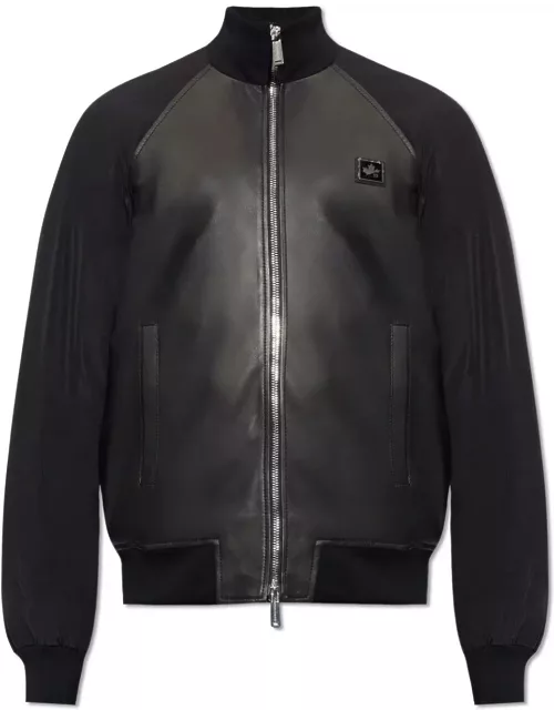 Dsquared2 Logo Patch Leather Jacket
