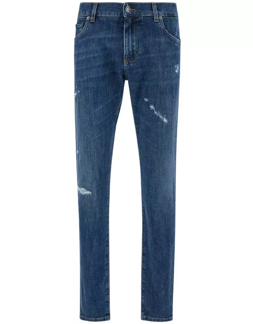 Dolce & Gabbana Five-pocket Jeans With Logo Plaque