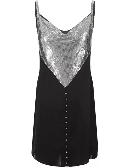 Paco Rabanne Mini Dress In Black Jersey And Silver Mesh