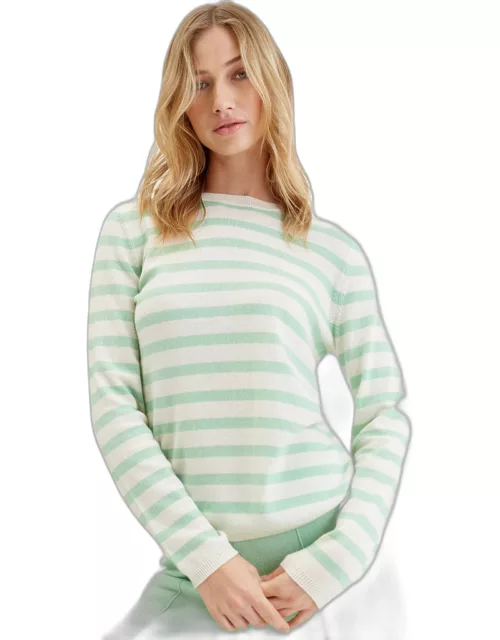 Mint-Cream Wool-Cashmere Stripe Sweater