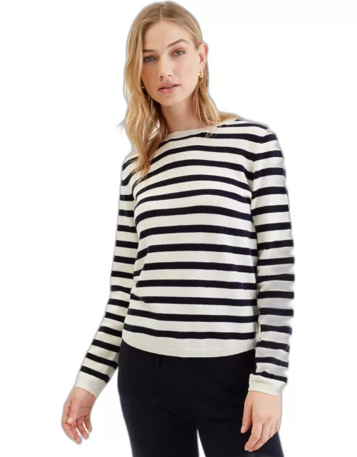 Navy-Cream Wool-Cashmere Stripe Sweater
