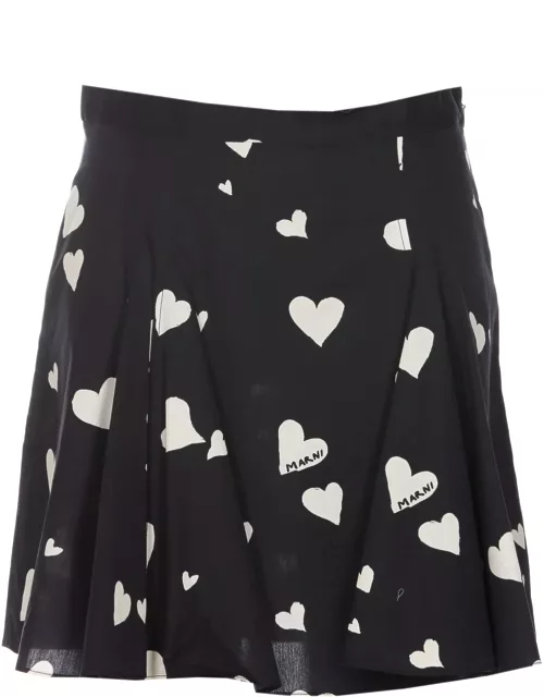 Marni Heart Print Logo Skirt