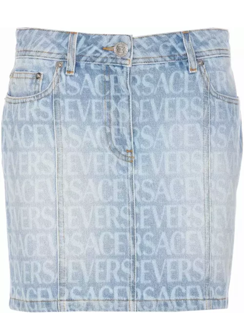 Versace Allover Denim Mini Skirt