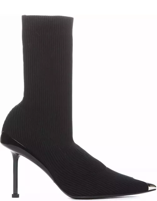 Alexander McQueen Slash Knitted Ankle Boots In Black/silver