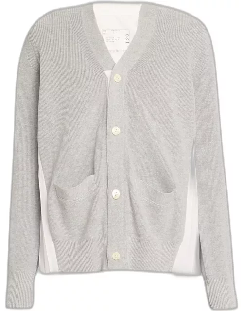 Pleated-Back Knit Button Down Cardigan