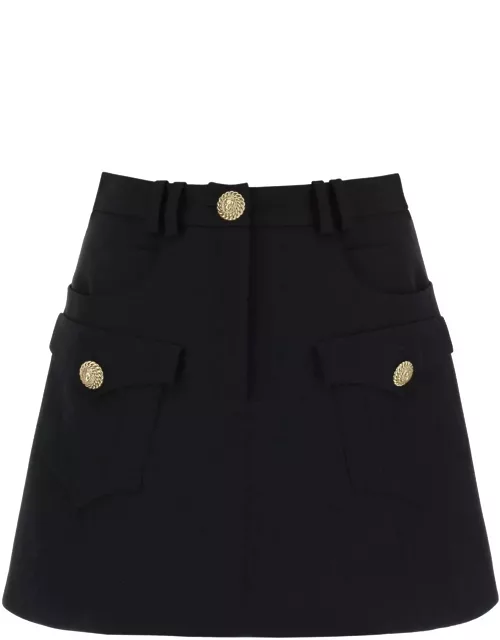 BALMAIN Trapeze mini skirt with embossed button