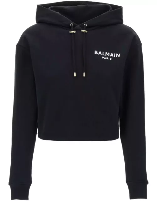 BALMAIN cropped hoodie with flocked logo