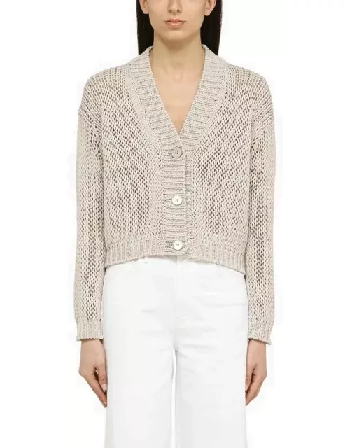 Pearl-coloured knitted cardigan in cotton blend