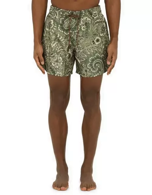 Swim shorts with green Paisley print