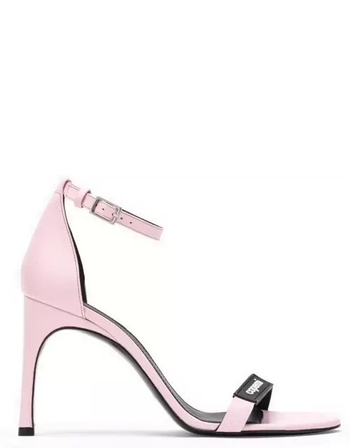 High pink leather sandal with logo