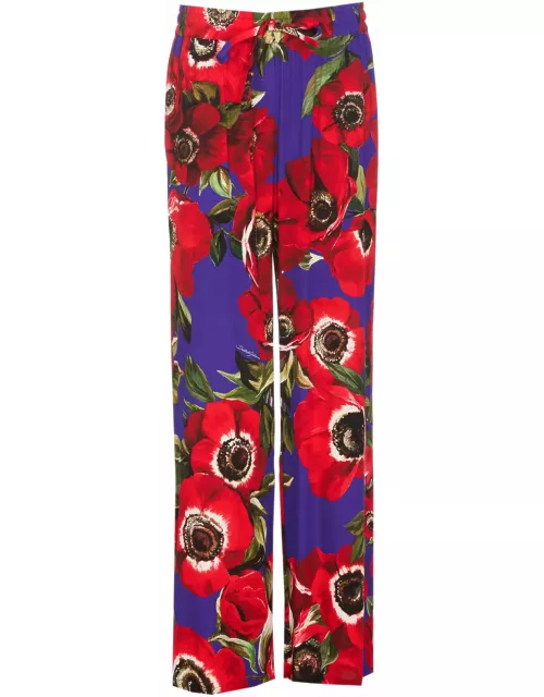Dolce & Gabbana Flare Charmeuse Pants With Anemone Print