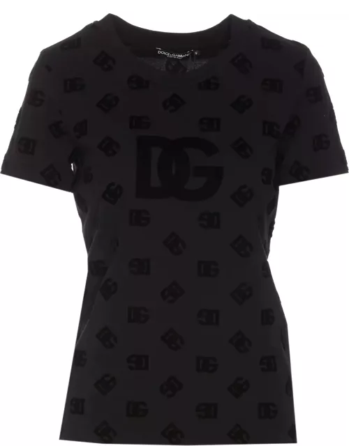 Dolce & Gabbana All-over Logo Flocked Jersey T-shirt