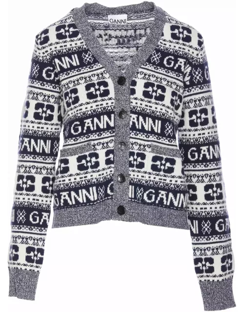 Ganni Logo Wool Mix Cardigan