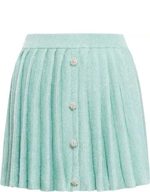self-portrait Sequin Embellished Pleated Mini Knitted Skirt