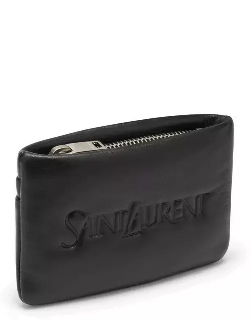 Black padded leather coin purse with logo