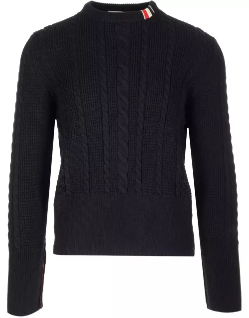 Thom Browne Blue Wool Sweater With Cable