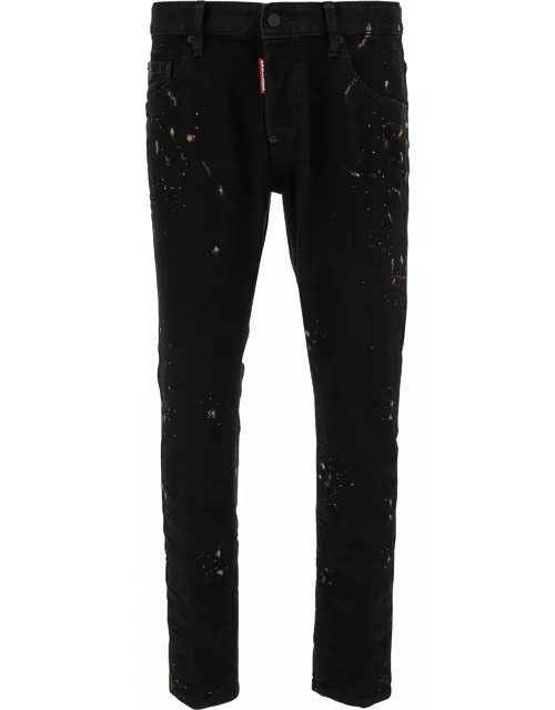 Dsquared2 skater Black Five-pocket Jeans With Paint Stains In Stretch Cotton Denim Man