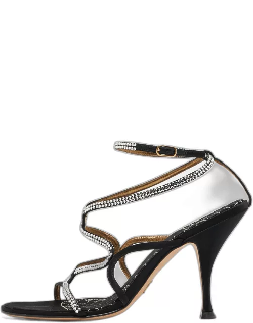 Dolce & Gabbana Black Satin Crystal Embellished Sandal