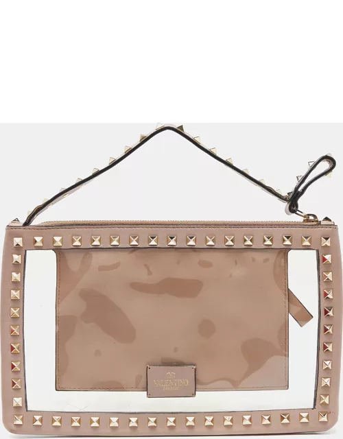 Valentino Pink/Transparent Leather and PVC Rockstud Clutch