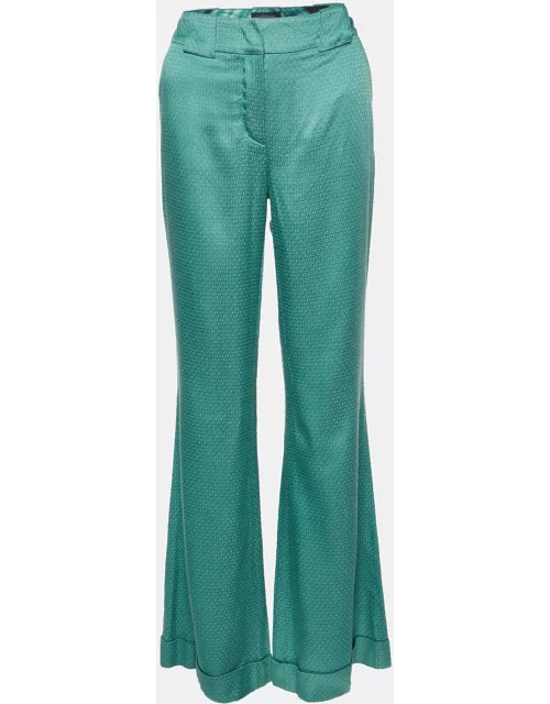Class by Roberto Cavalli Green Textured Satin Flared Trousers