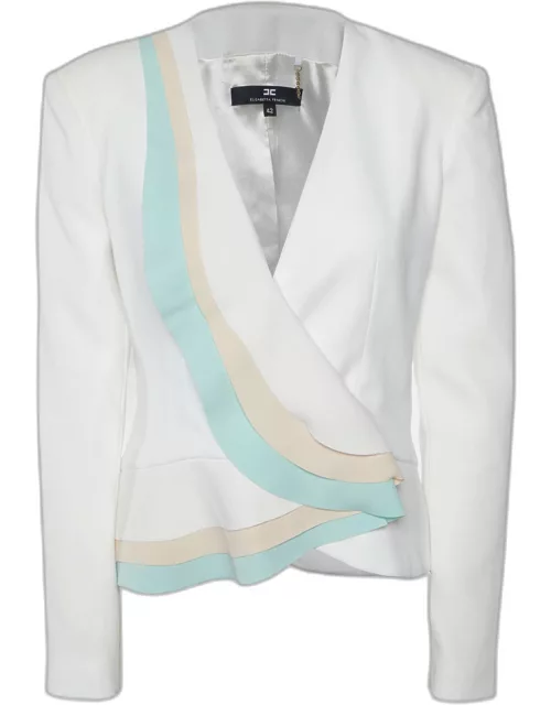 Elisabetta Franchi White Crepe Colorblock Pleated Jacket