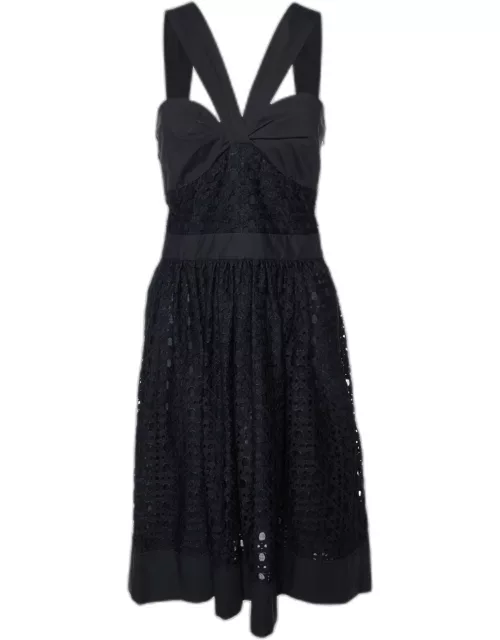 Boutique Moschino Black Lace Gathered Neck Dress