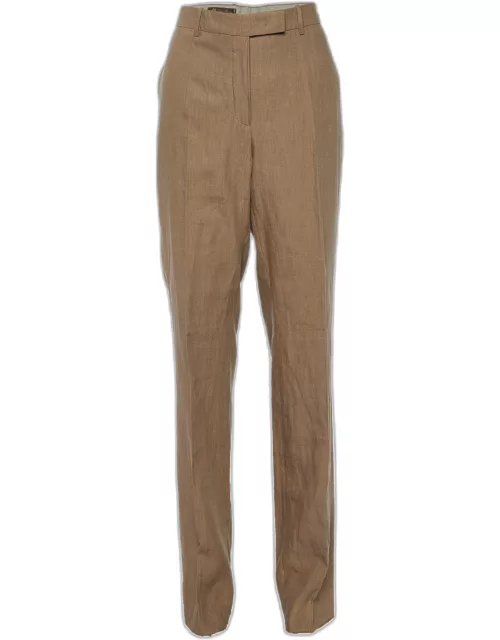Loro Piana Brown Linen Straight Fit Trousers