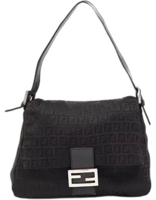 Fendi Black Zucchino Canvas and Leather Mama Baguette Bag
