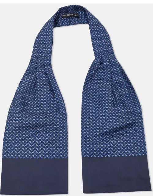 Hermes Navy Blue Horse Print Silk Ascot Tie Scarf