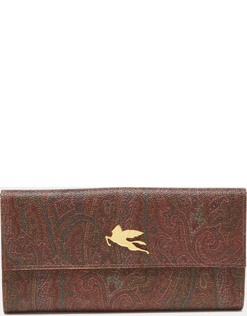 Etro Brown Paisley Print Coated Canvas Trifold Continental Wallet