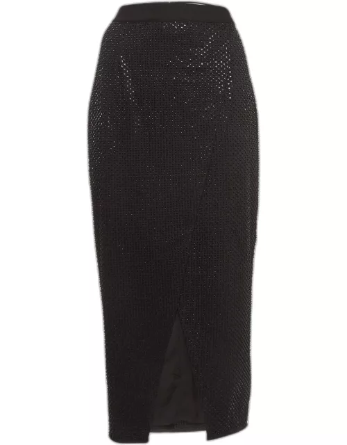 Self-Portrait Black Sequined Crepe Midi Skirt